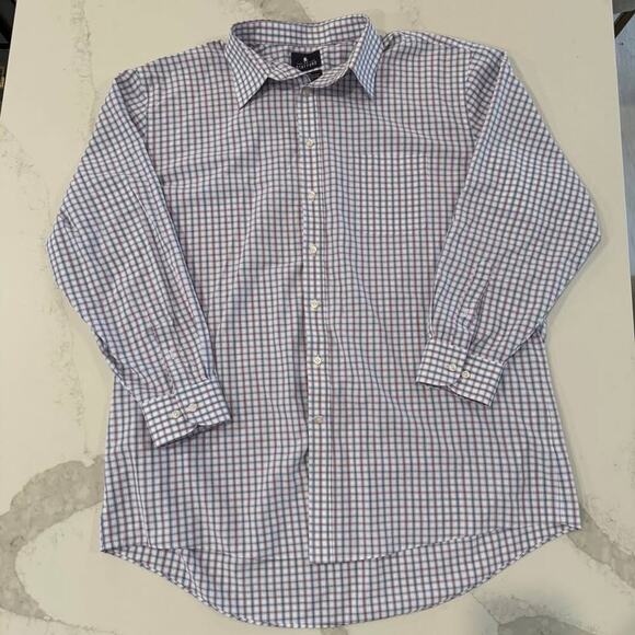 Stafford Long Sleeve Button Up Dress Shirt Mens 18 34-35 White Plaid Regular Fit - Picture 1 of 4